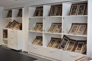 Exhibition in the Library of printed linocuts, made by children in the art school